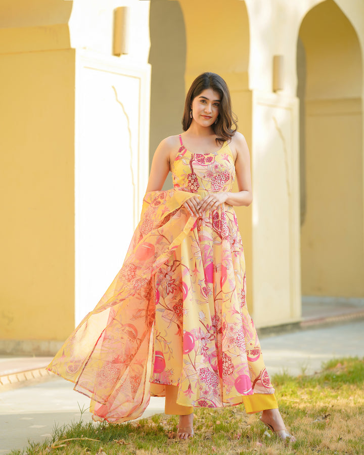 Yellow Floral Anarkali Suit Set