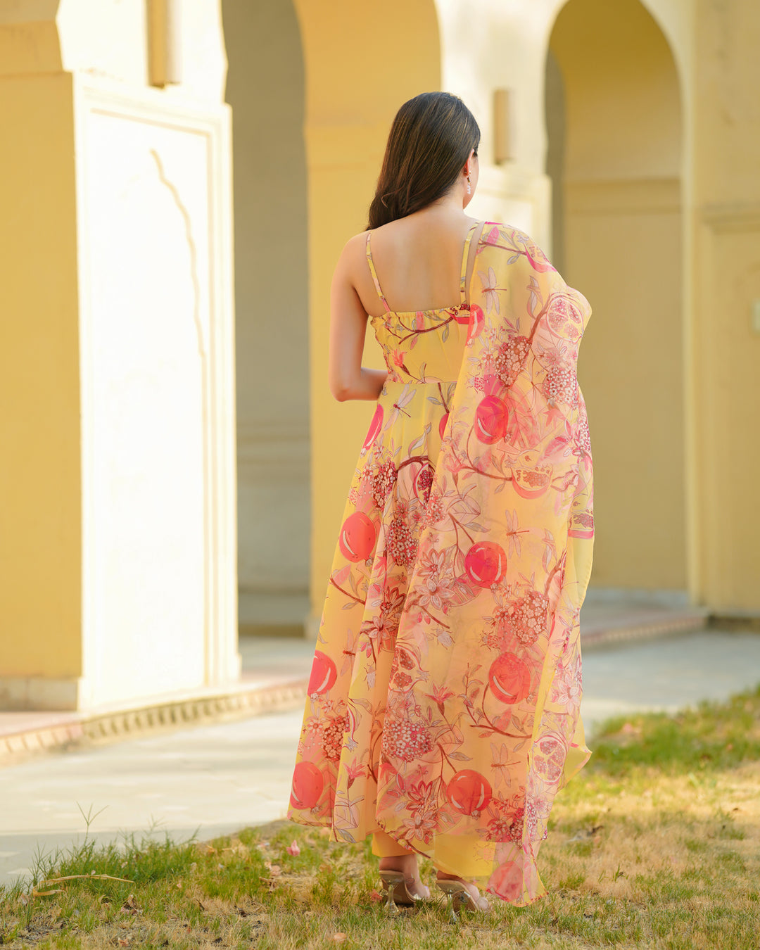 Yellow Floral Anarkali Suit Set