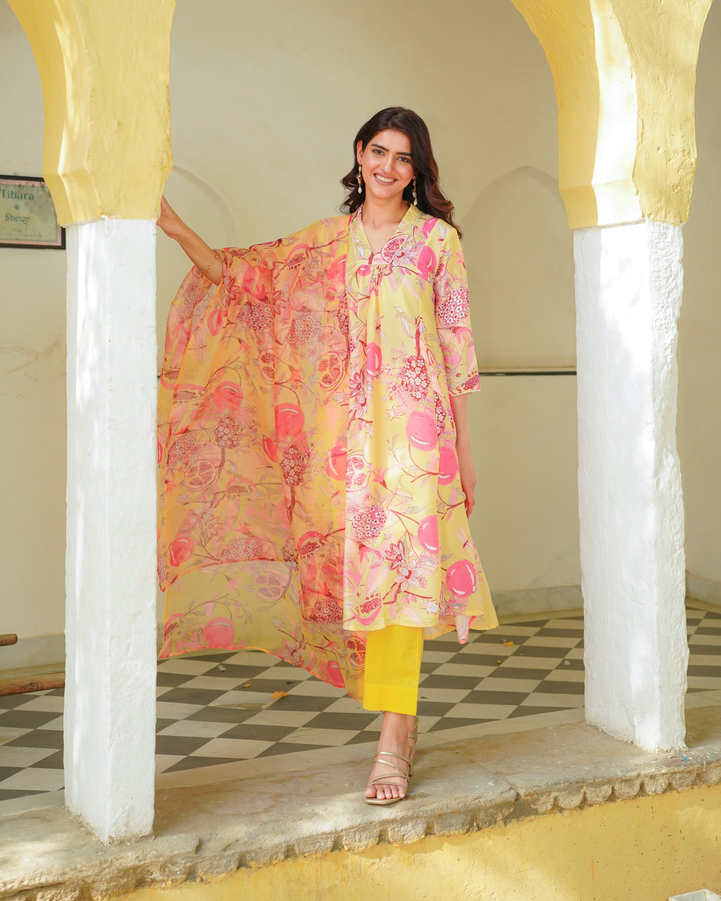 Yellow Flora Printed Suit Set