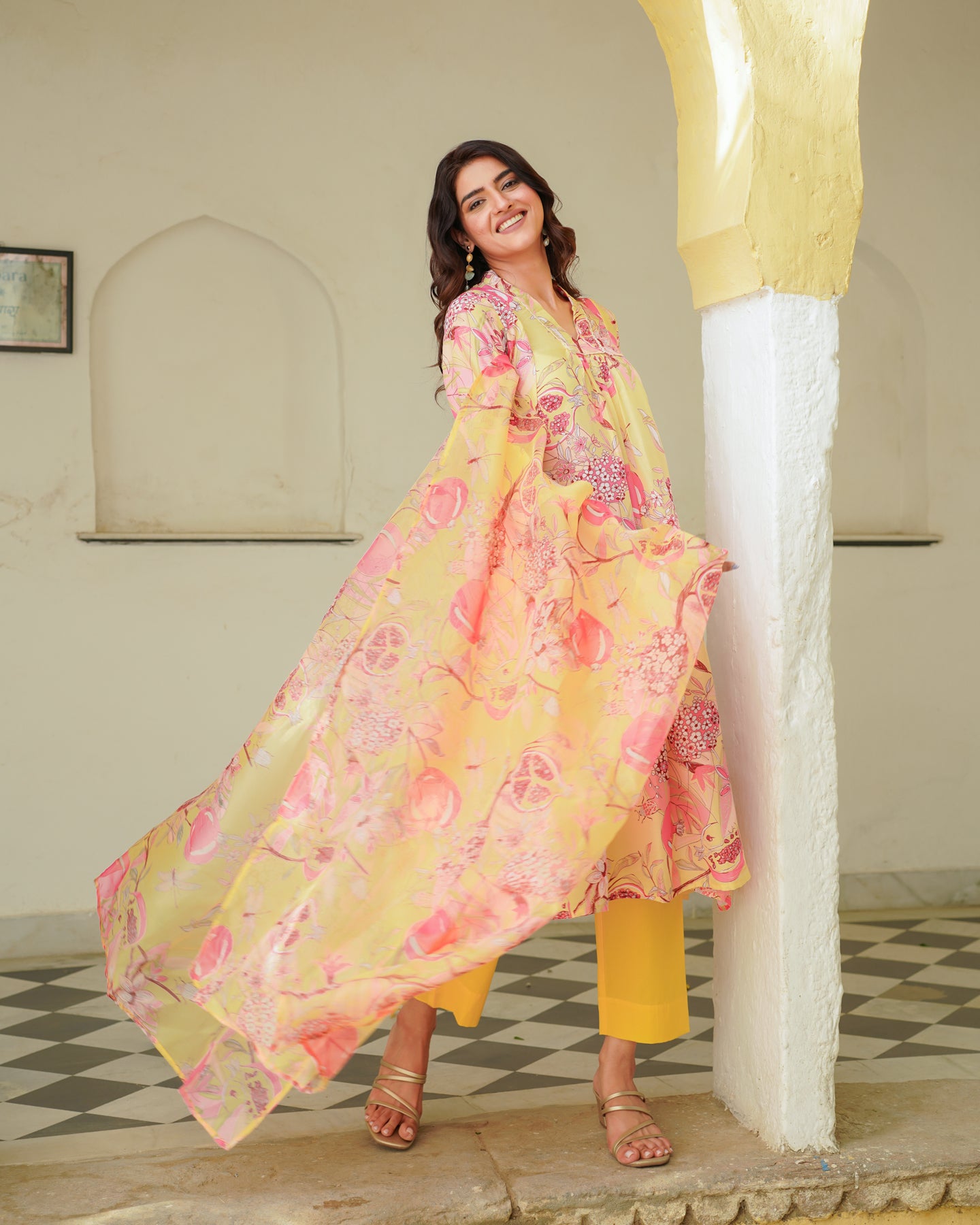 Yellow Flora Printed Suit Set