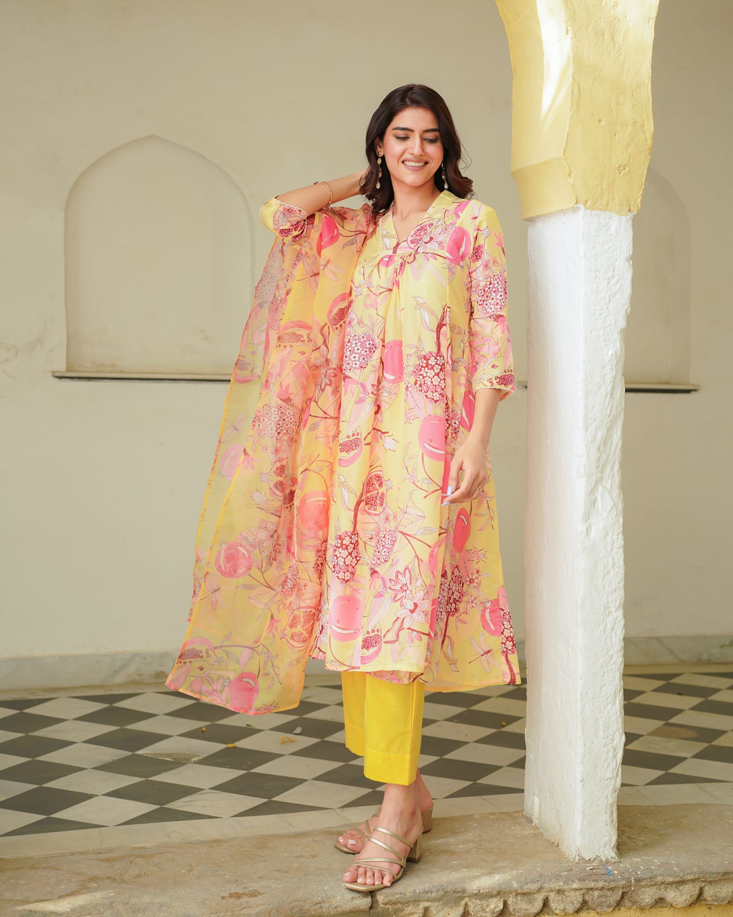 Yellow Flora Printed Suit Set