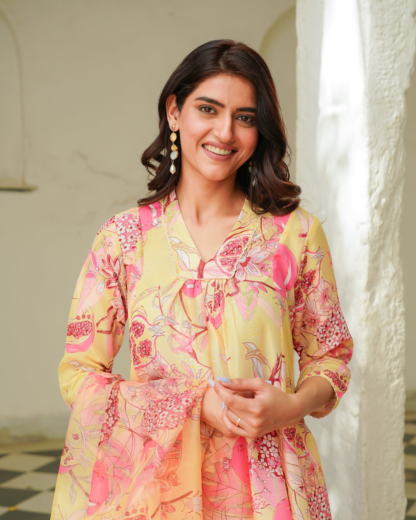 Yellow Flora Printed Suit Set