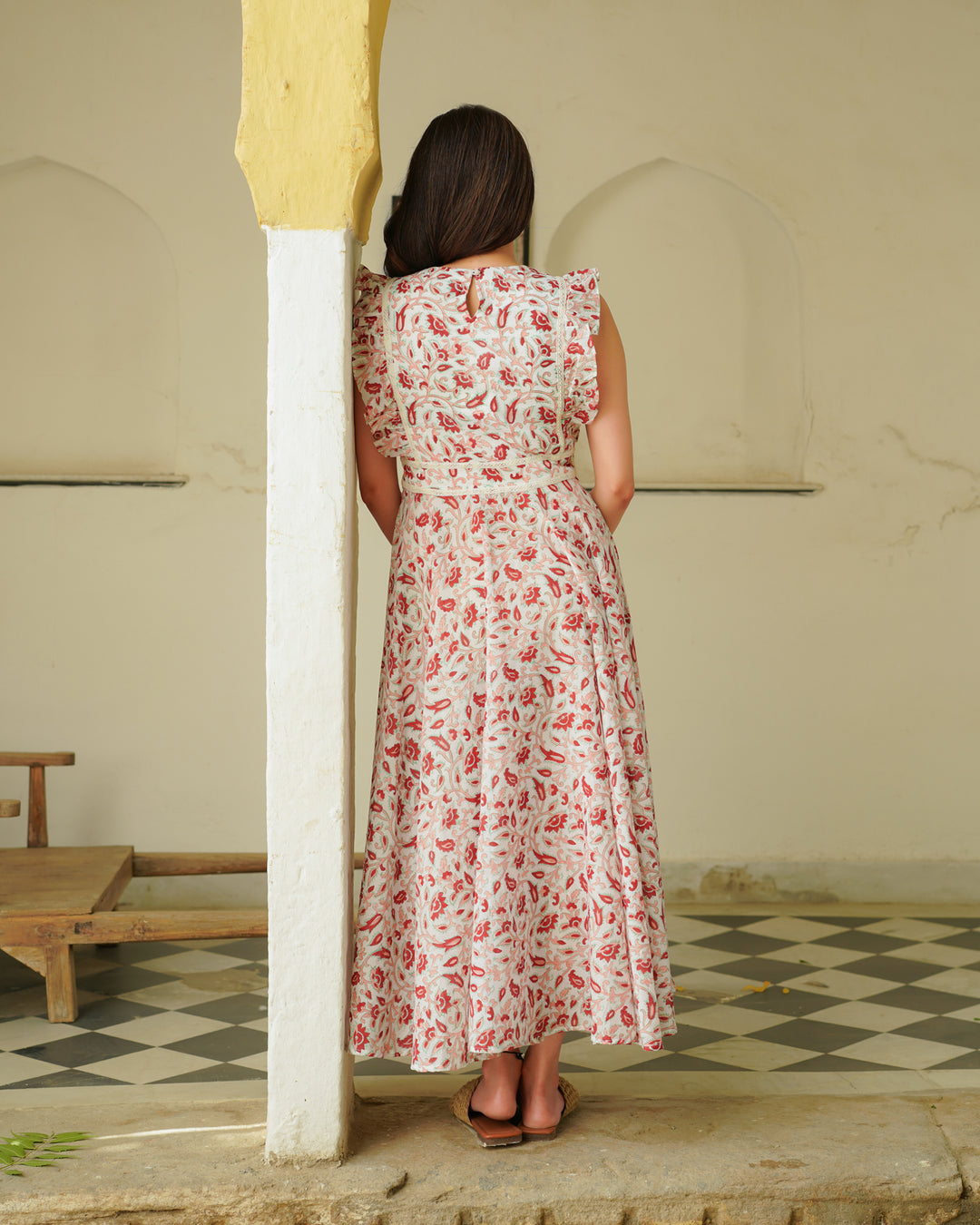 Handblock Floral Red Dress