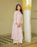 Pastel Pink Handblock Printed Kurta Set