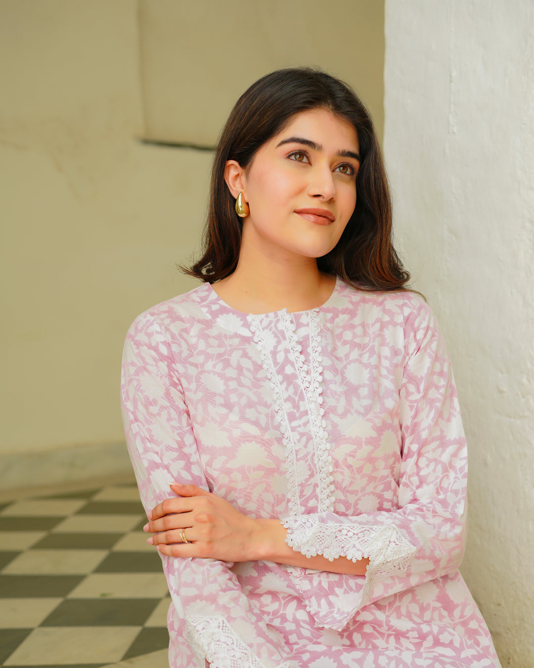 Pastel Pink Handblock Printed Kurta Set