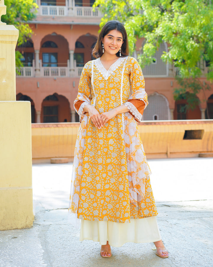 Mustard Handblock Printed Suit Set