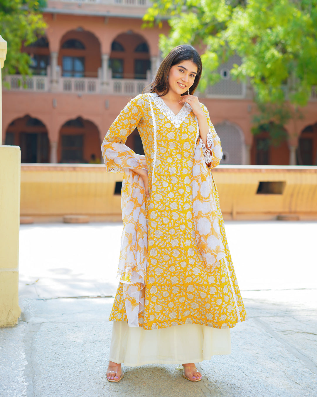 Mustard Handblock Printed Suit Set