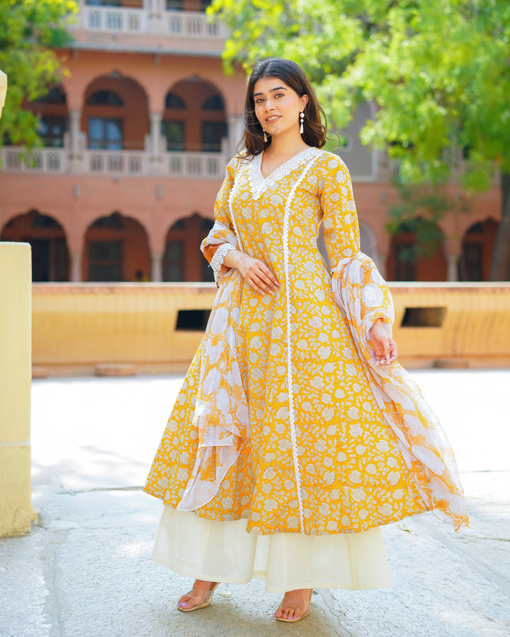 Mustard Handblock Printed Suit Set