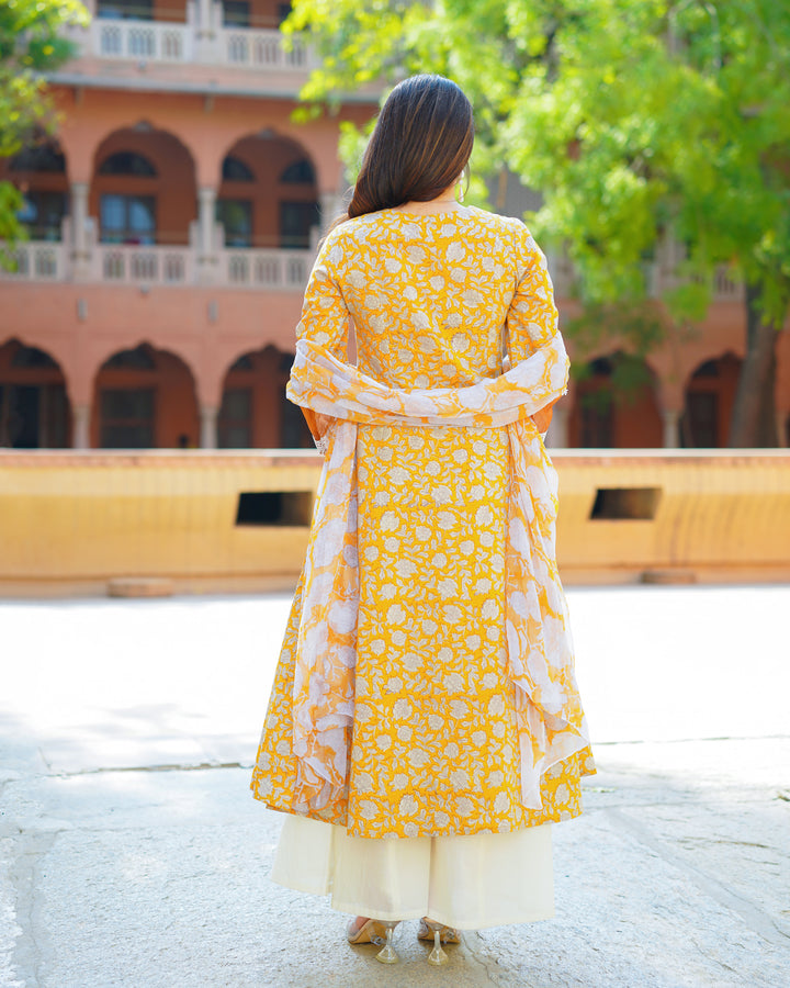 Mustard Handblock Printed Suit Set