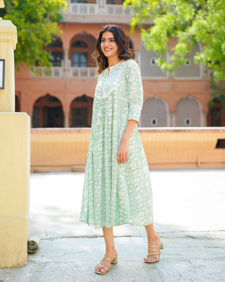 Handblock Printed Turquoise Dress