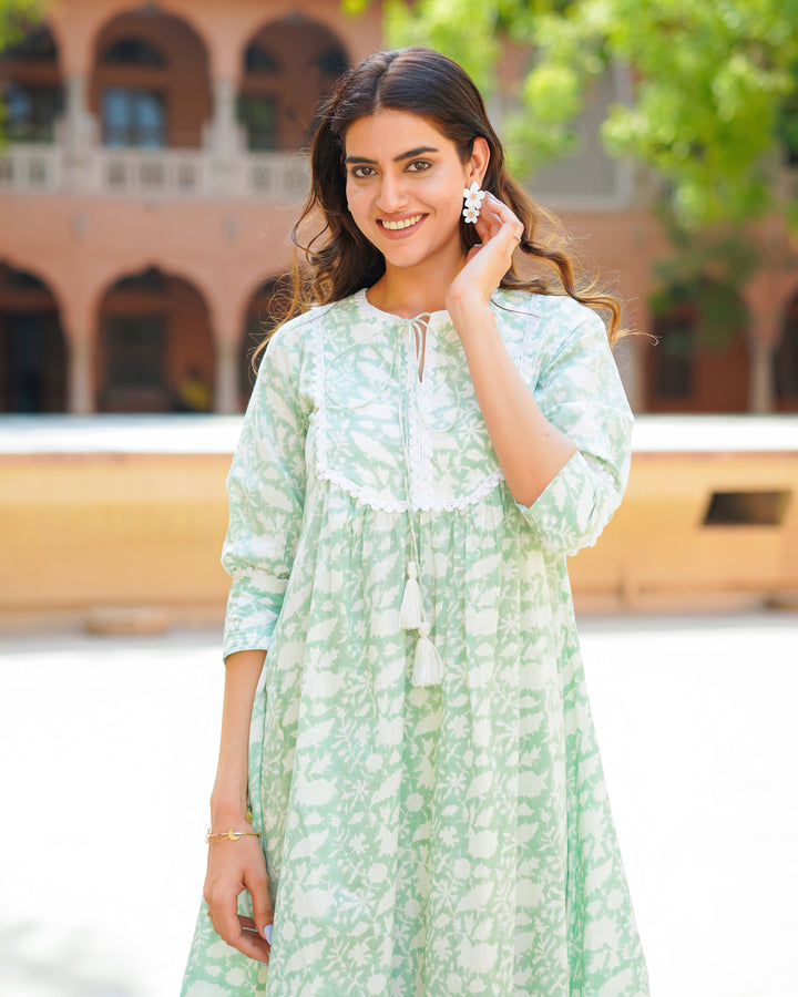 Handblock Printed Turquoise Dress