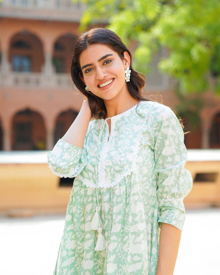 Handblock Printed Turquoise Dress