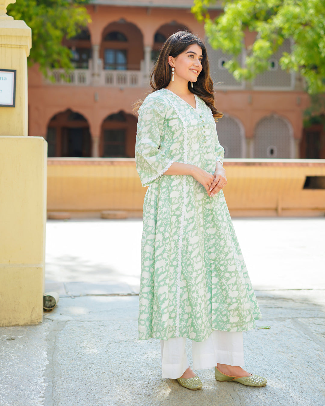 Turquoise Handblock Kurta Set