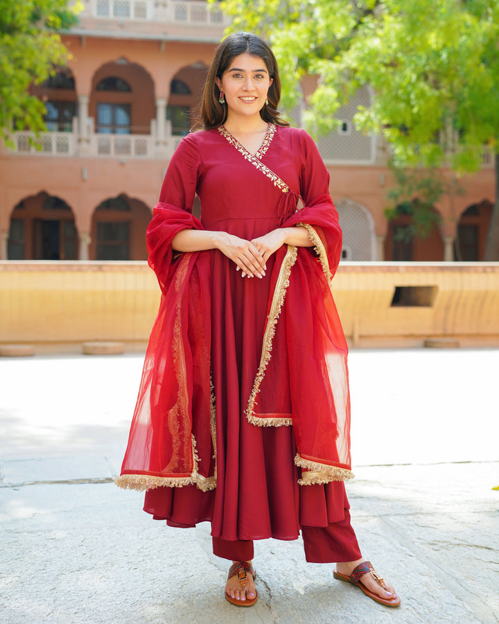 Regal Maroon Embroidered Suit Set