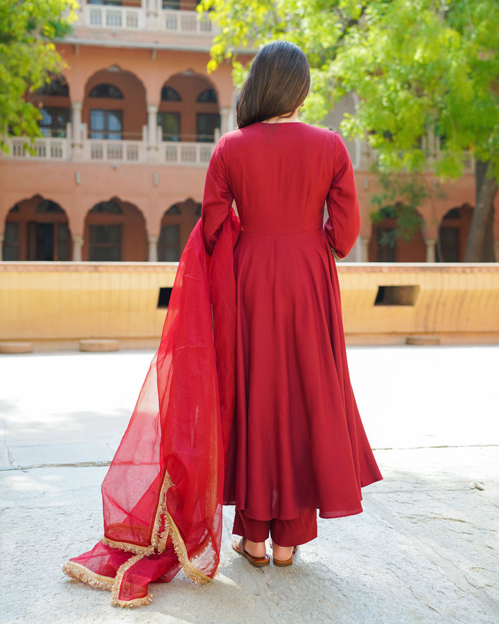 Regal Maroon Embroidered Suit Set