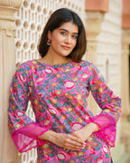Pink & Green Block Print Kurta Set