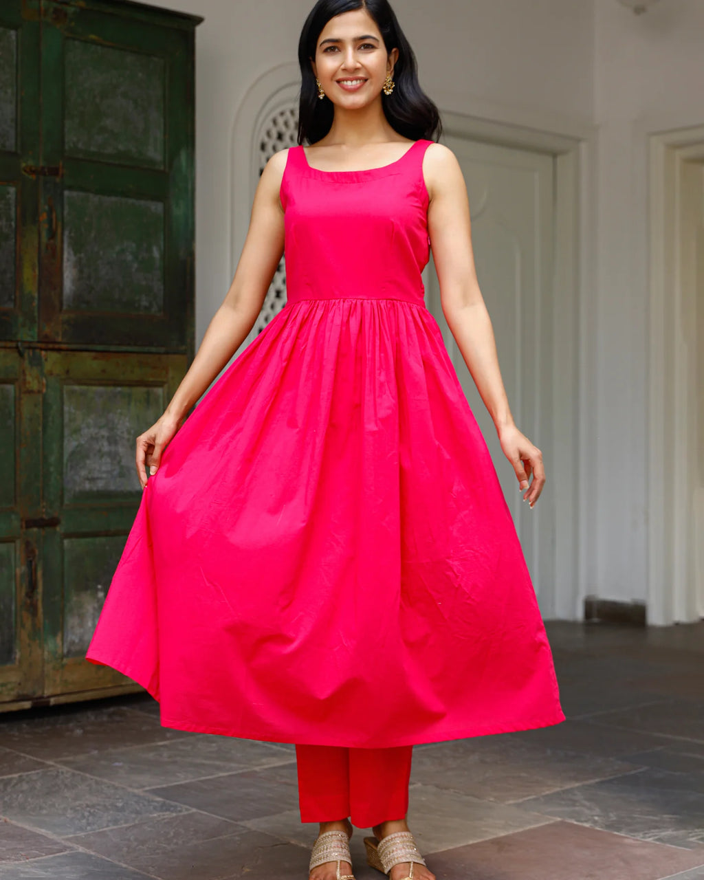 Pink Kurta With Blue Bandhani