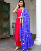 Pink Kurta With Blue Bandhani