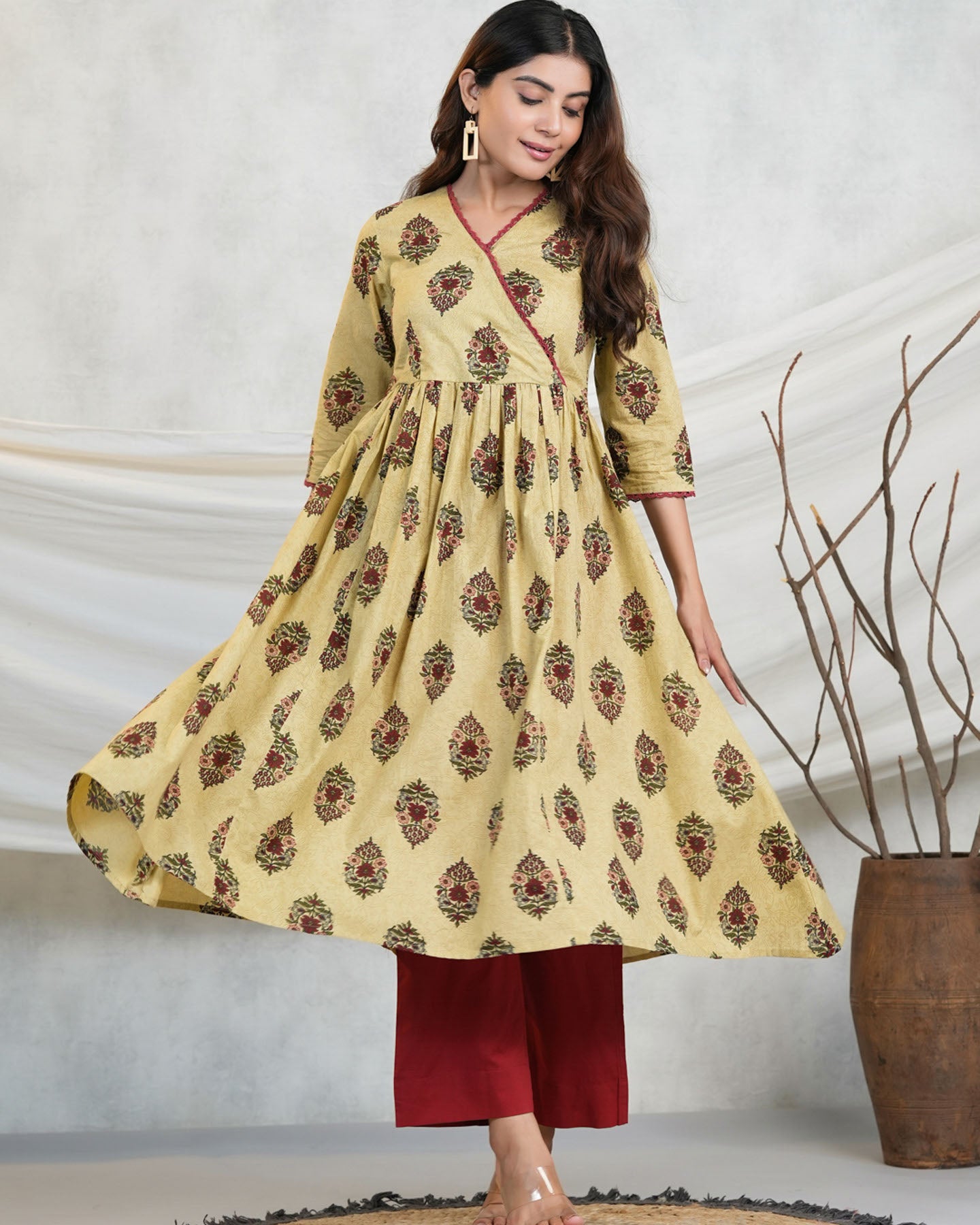 Beige Boota Kurta Set