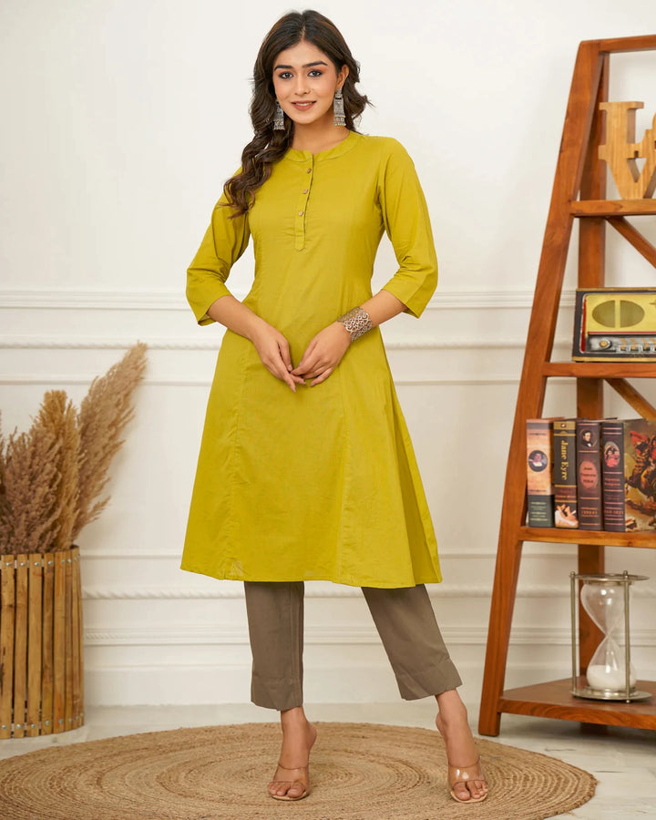 Olive Green A Line Kurta