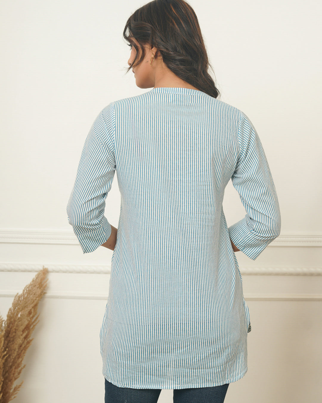 Sky Blue Stripes Short Kurta