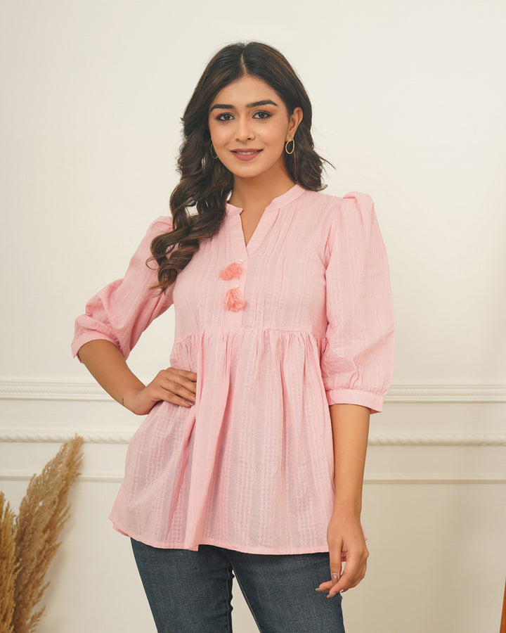 Pink Textured Cotton Top