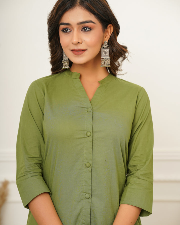 Olive Green Button Down Kurti