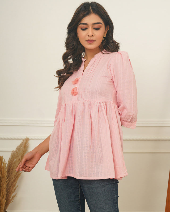 Pink Textured Cotton Top