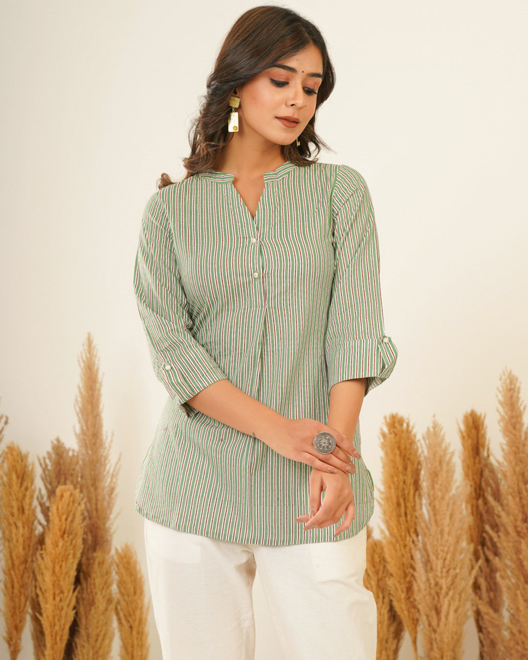 Green Red Stripes Short Kurti