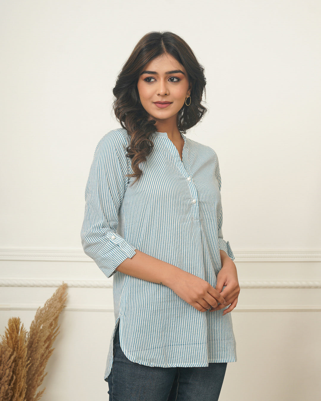 Sky Blue Stripes Short Kurta