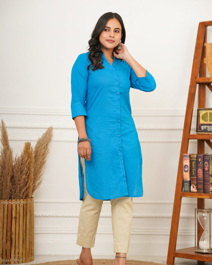 Azure Blue Button Down Kurti