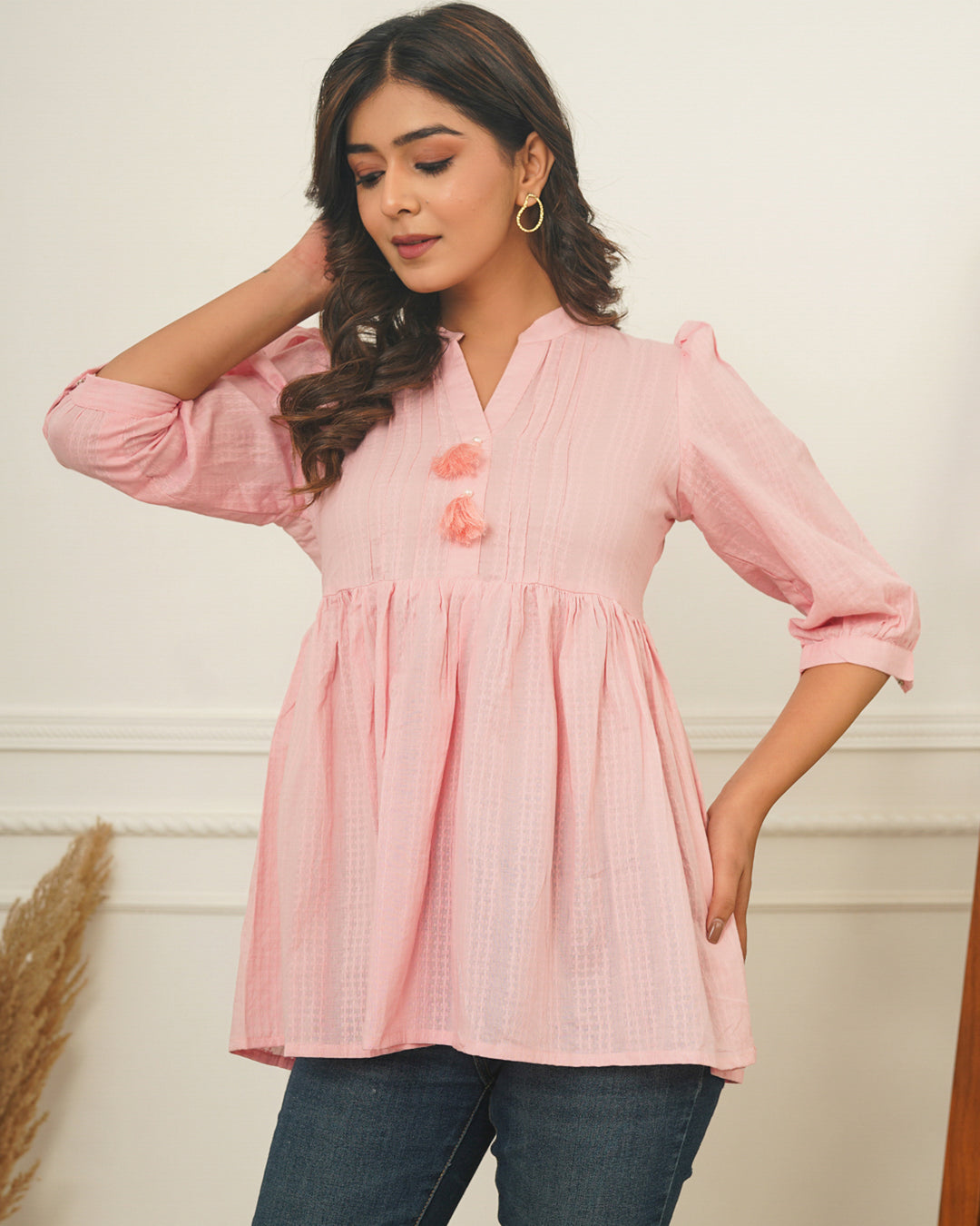 Pink Textured Cotton Top