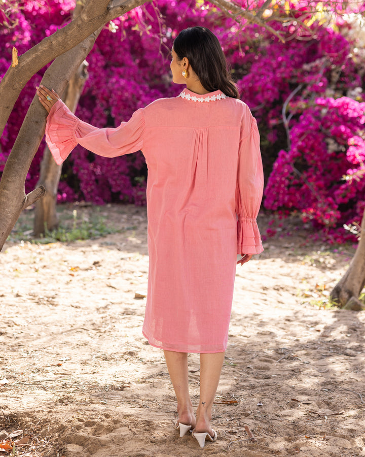 Pink Pintuck & Lace Shirt Dress