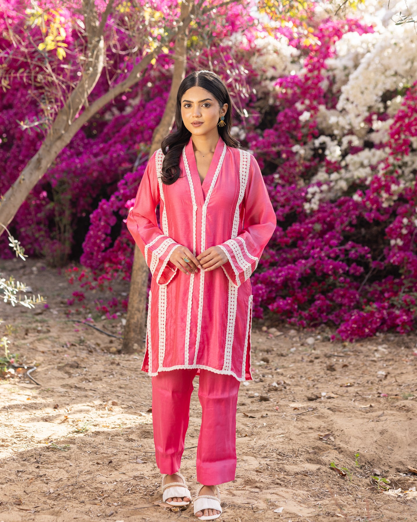 Pink Lace Kurta Set