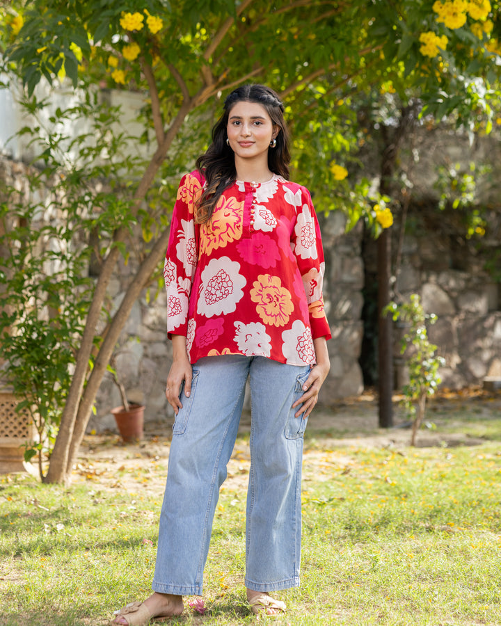 Red Animated Floral Top