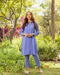 Solid Blue Schiffli Kurta Set