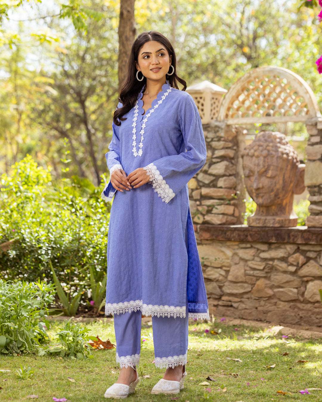 Blue Schiffli Kurta Set