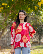 Red Animated Floral Top