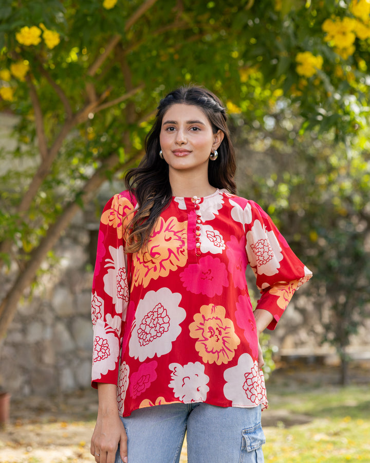 Red Animated Floral Top