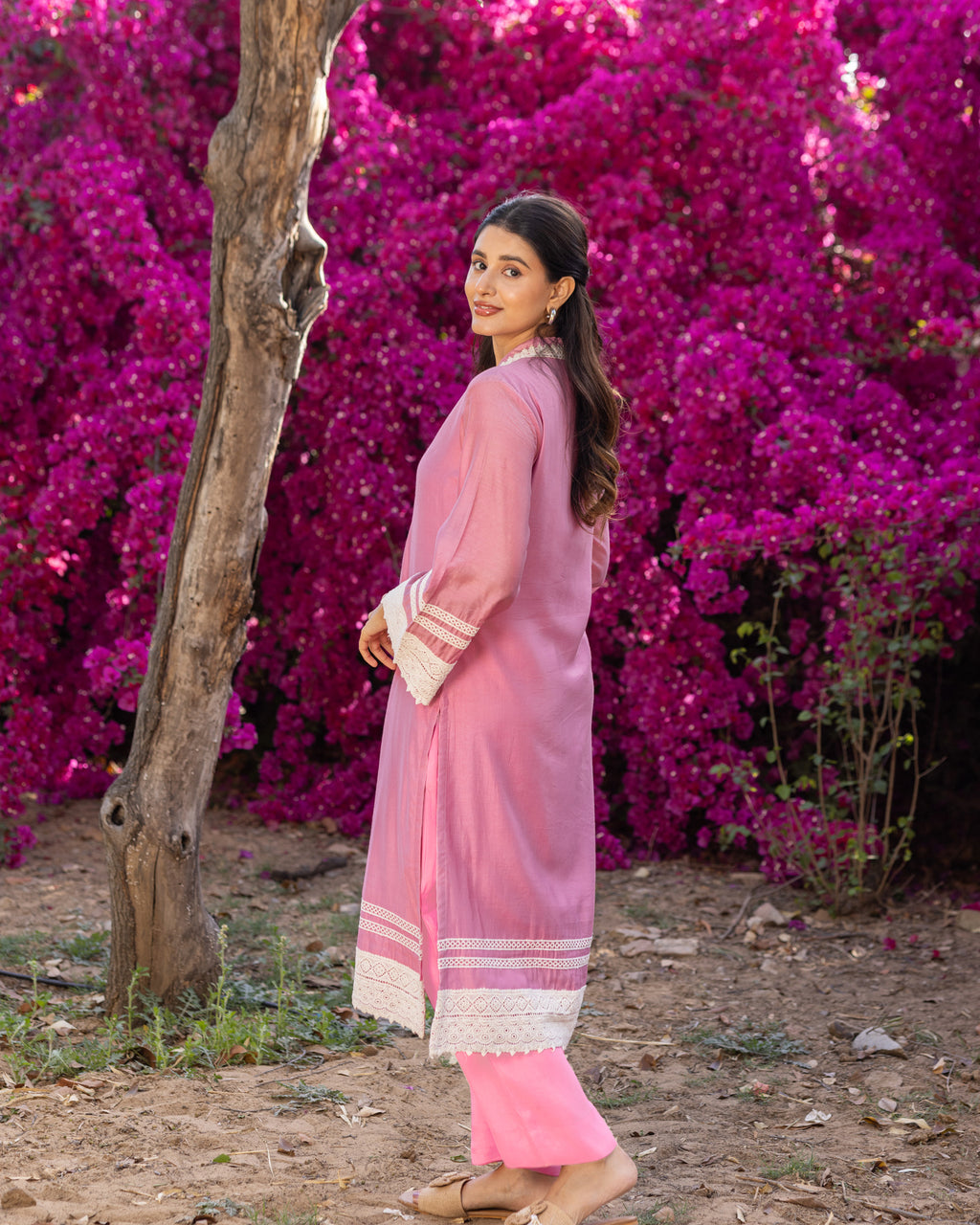 Dazzle Pink Lace Kurta Set