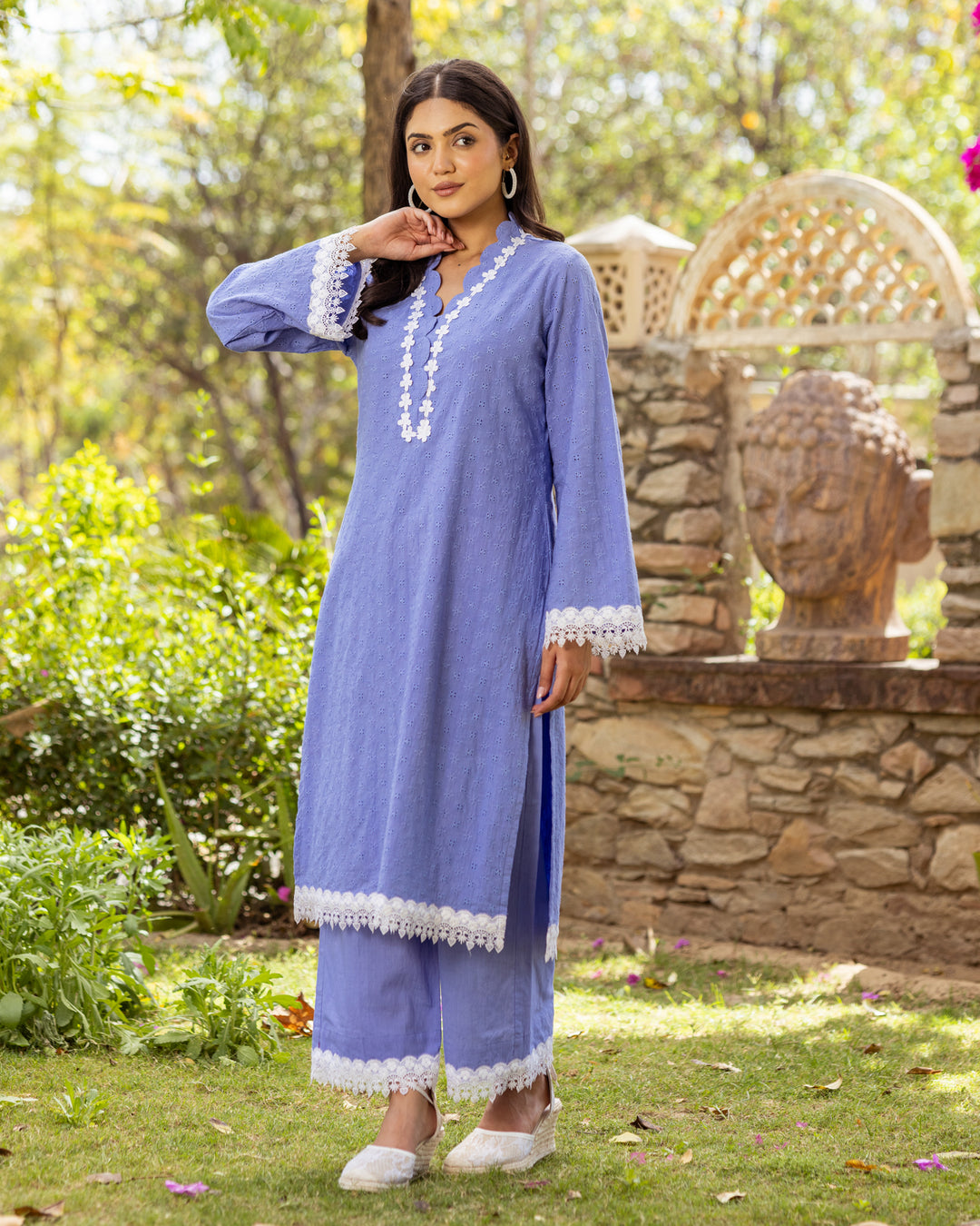 Blue Schiffli Kurta Set