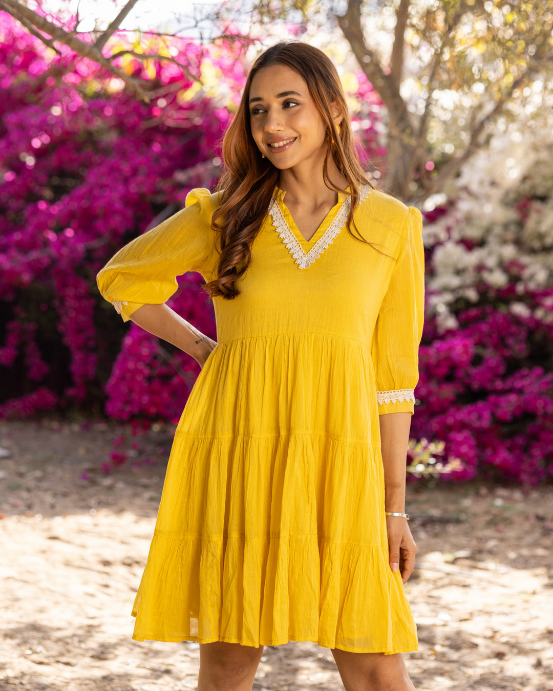 Classic Yellow Lace Dress