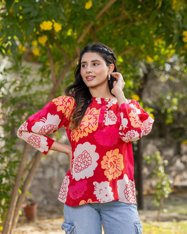 Red Animated Floral Top