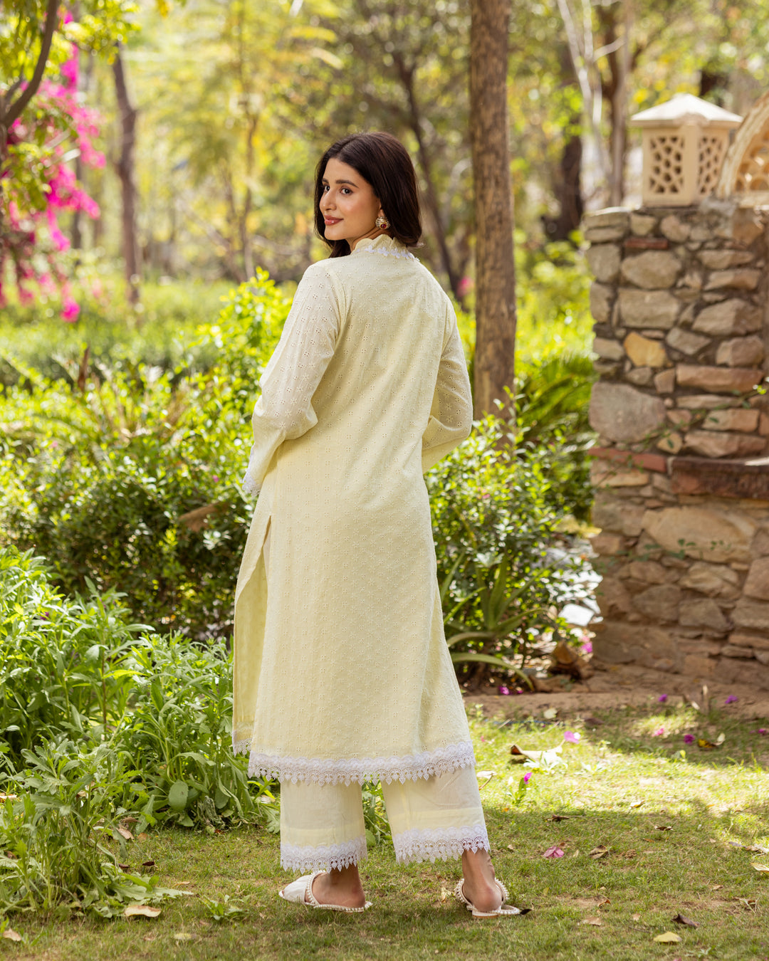 Yellow Schiffli Kurta Set