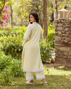 Yellow Schiffli Kurta Set