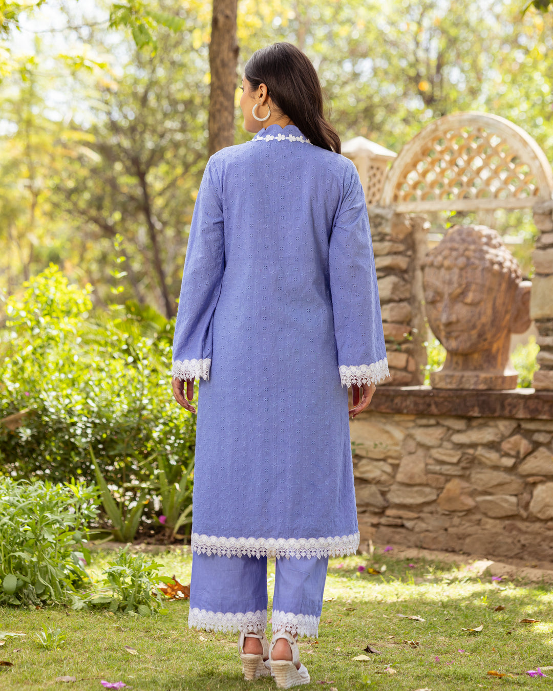 Blue Schiffli Kurta Set