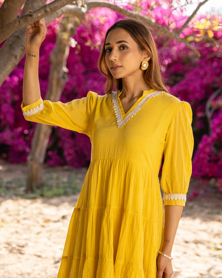 Classic Yellow Lace Dress