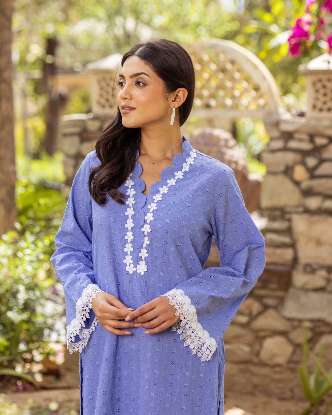 Blue Schiffli Kurta Set