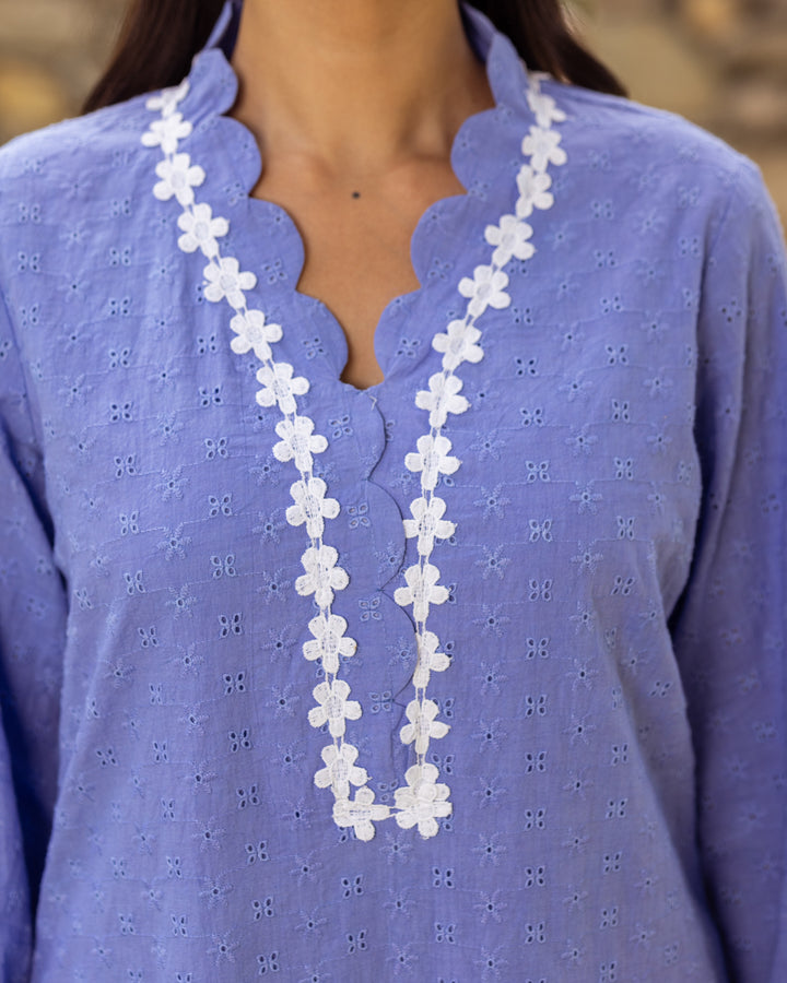 Blue Schiffli Kurta Set