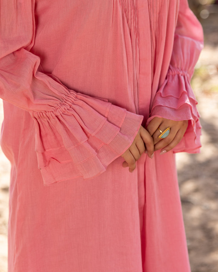 Pink Pintuck & Lace Shirt Dress